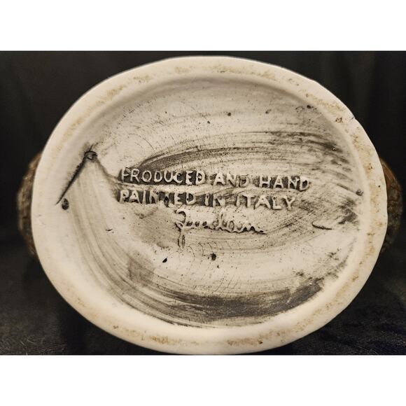 Vintage Pitcher Vase Cherub Angel Fruit Bischoff - Hand Painted Italy - 7.5" - Picture 5 of 7